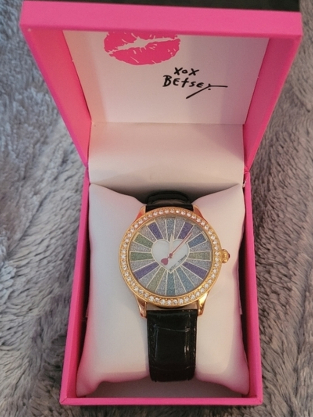 Betsey Johnson crystal heart watch NWT